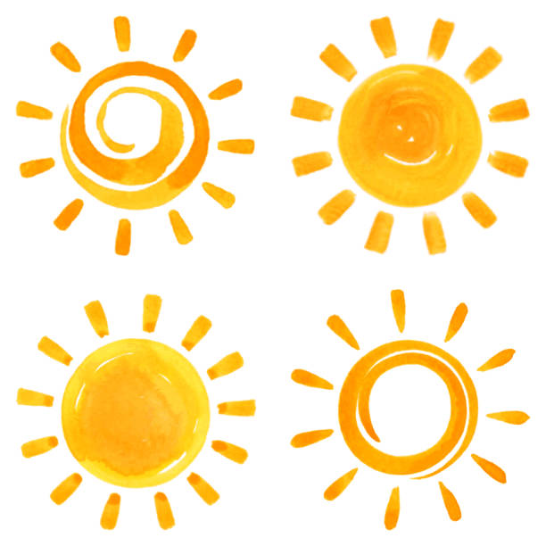 Vector watercolor set of sun icons